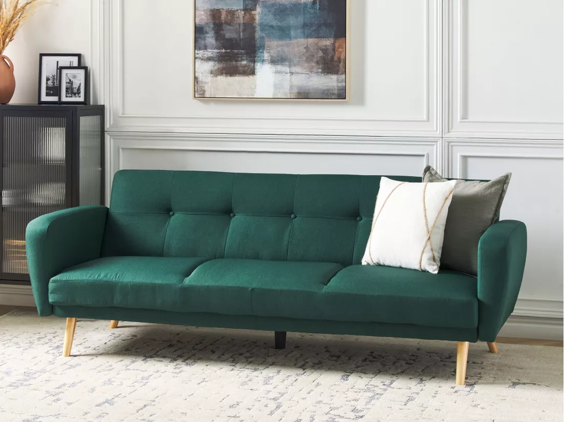 Canapé convertible 3 places en tissu vert FLORLI