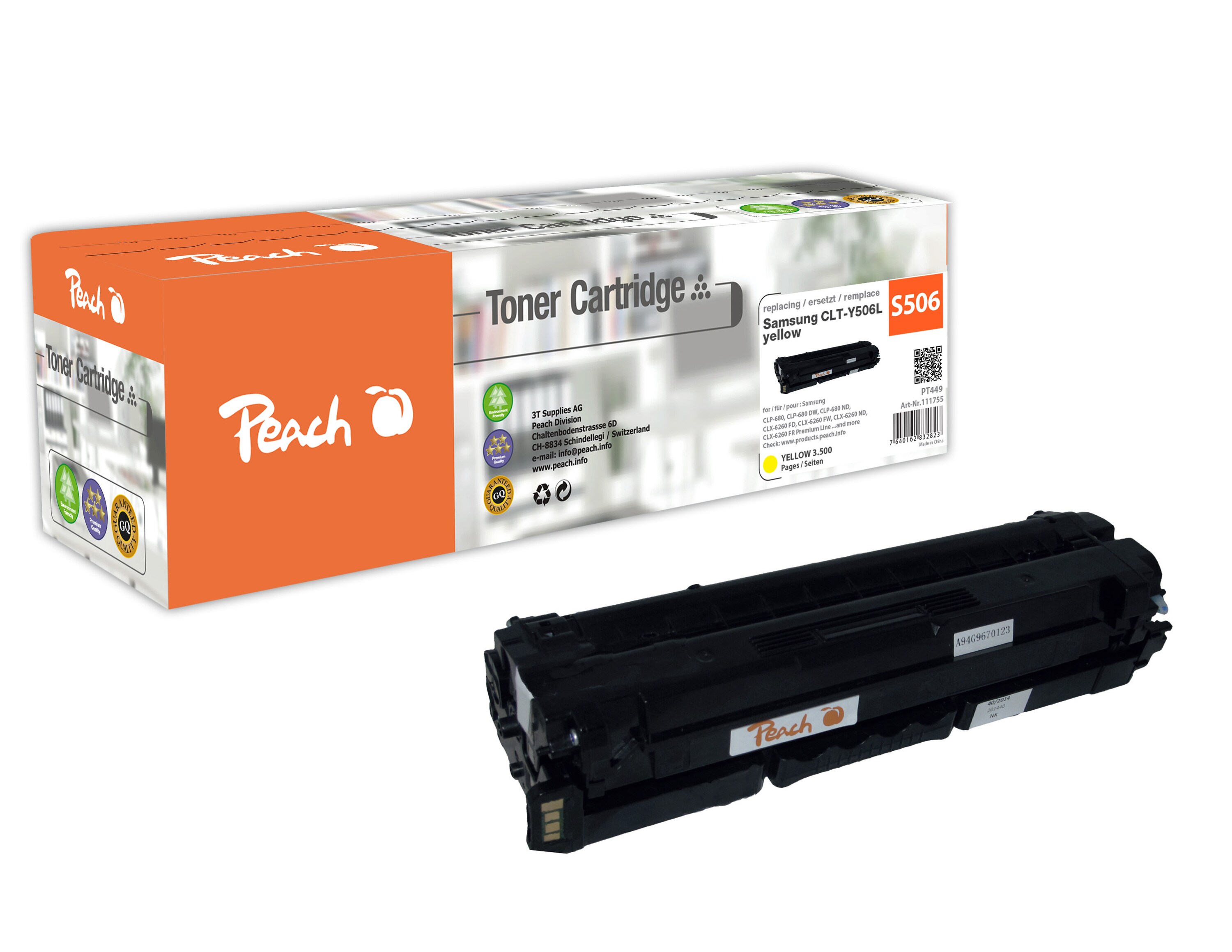 Peach S506Toner XL ye ersetzt Samsung CLT-Y506L/ELS, SU515A für z.B. Samsung CLP -680, Samsung CLP -680 DW, Samsung CLP -680 ND (wiederaufbereitet)