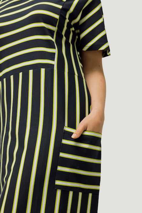 Jersey-Midikleid, Streifen, Oversized, Rundhals, Halbarm