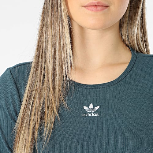 Tee Shirt Manches Longues Crop Femme Rib IJ5387 Vert
