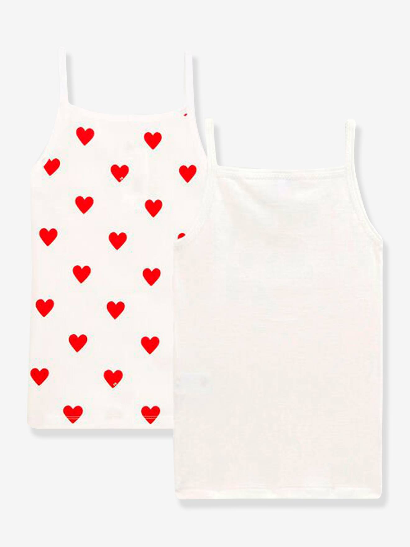 Conjunto de 2 regatas de algodão com estampa de coração para meninas.