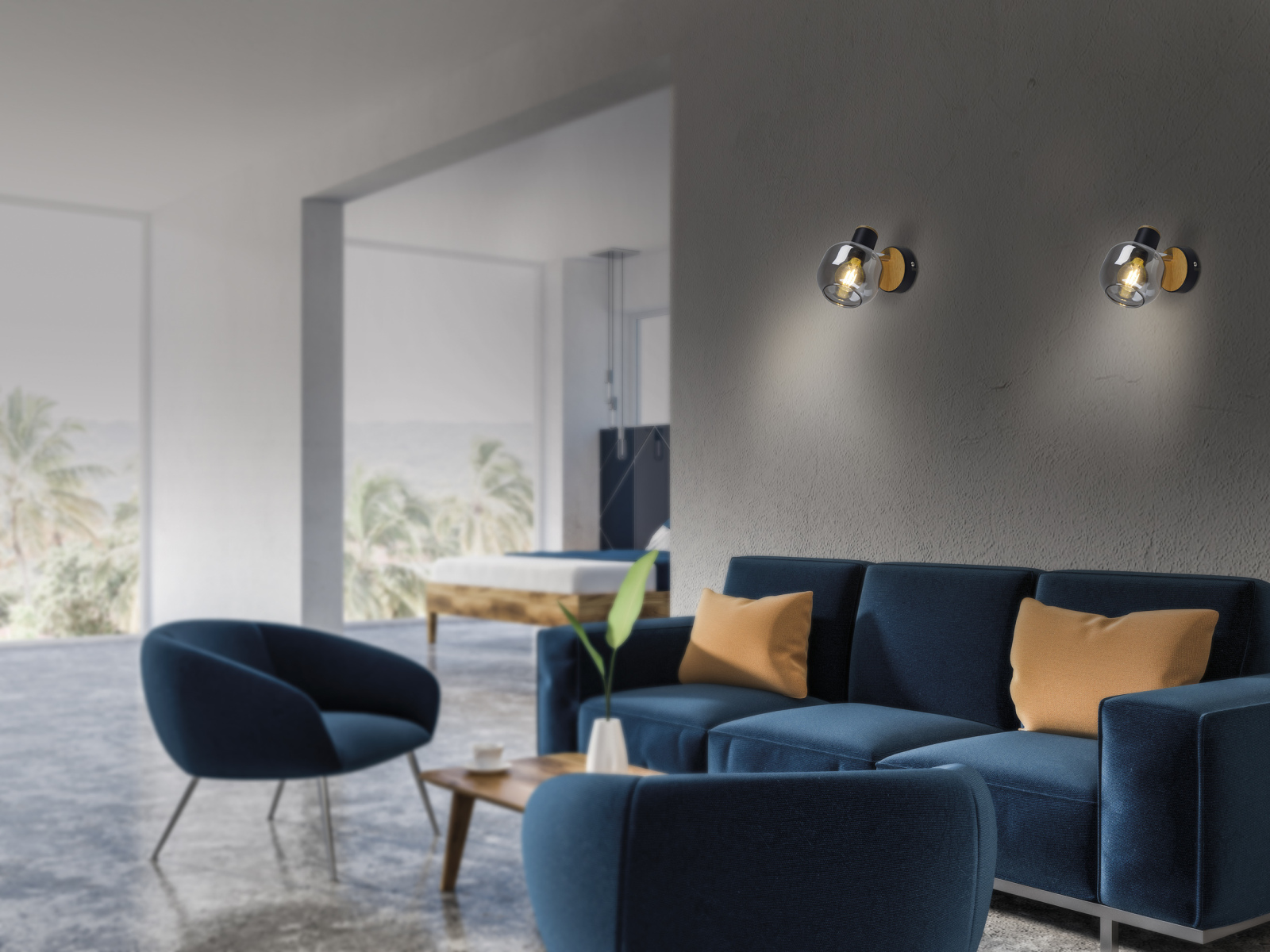 Glas-Wandspot - schwarz - 1-flammig