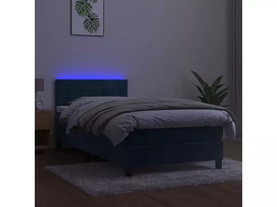 Sommier tapissier et matelas et LED Bleu foncé 90x190cm Velours