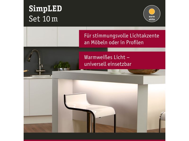 Paulmann LED-Stripe SimpLED 3000 K, 10 m Rolle Beschichteter LED-Streifen, kürzbar