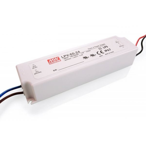 Mean Well Fonte de Alimentação Estanque 24Vdc 60W IP67 - LPV-60-24