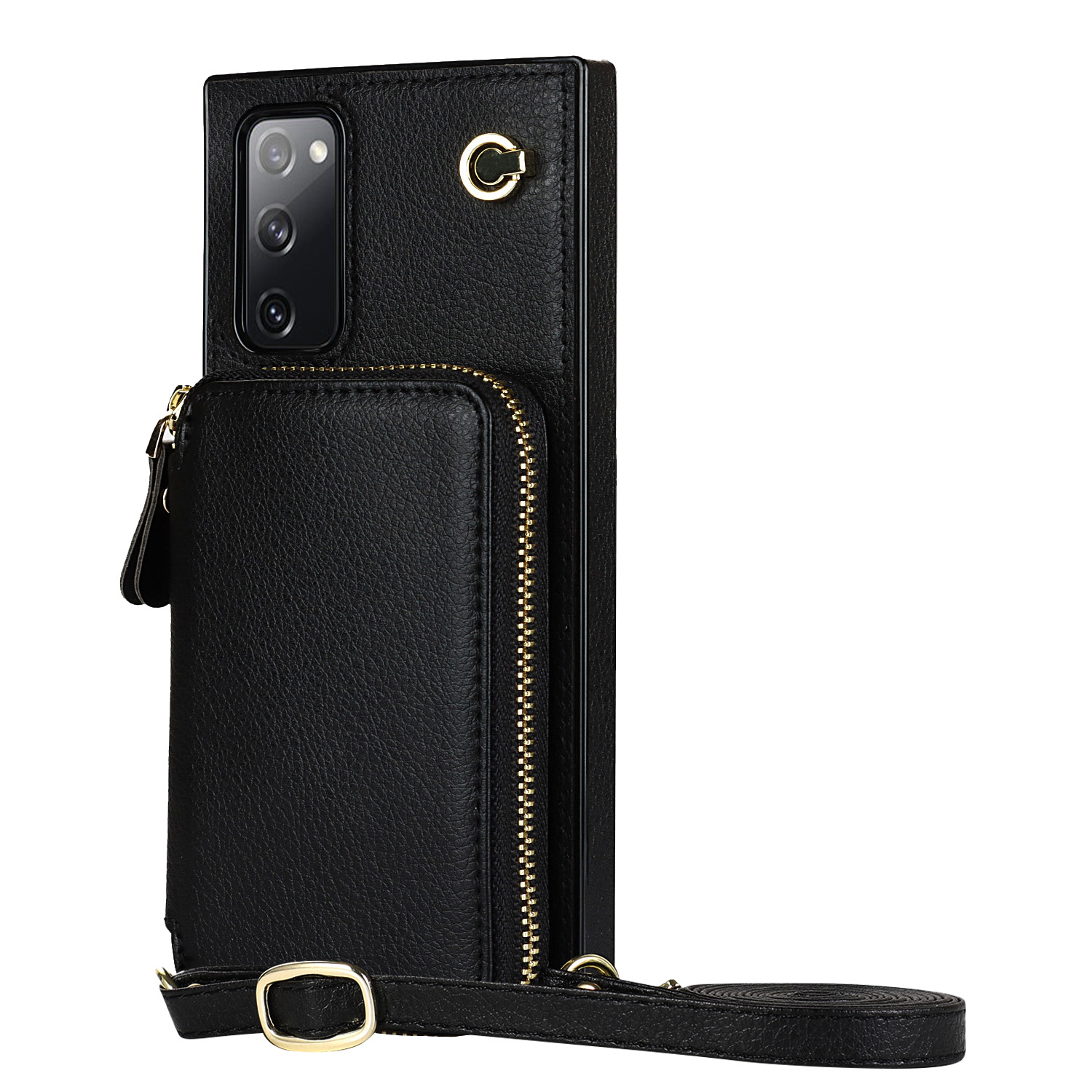 Samsung Galaxy S20 FE / S20 FE 5G Necklace Leder Schutz Hülle mit Kartenfächer   Handykette (140cm) - Schwarz