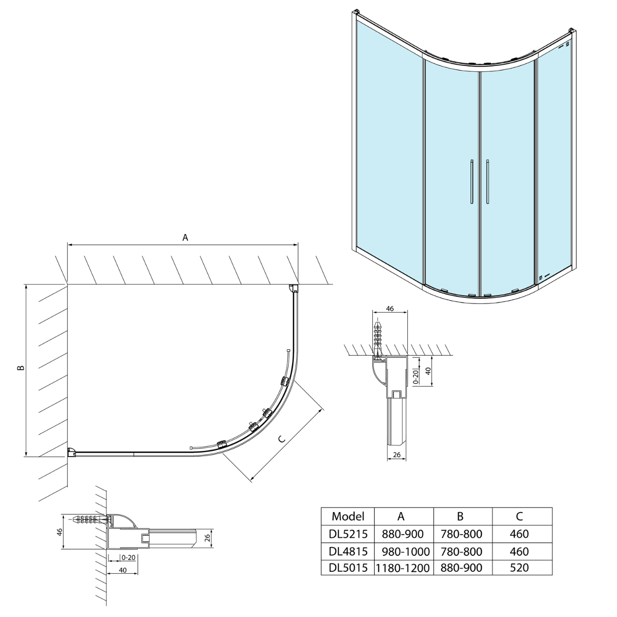 Polysan Lucis kwartronde douchecabine 120x90cm chroom