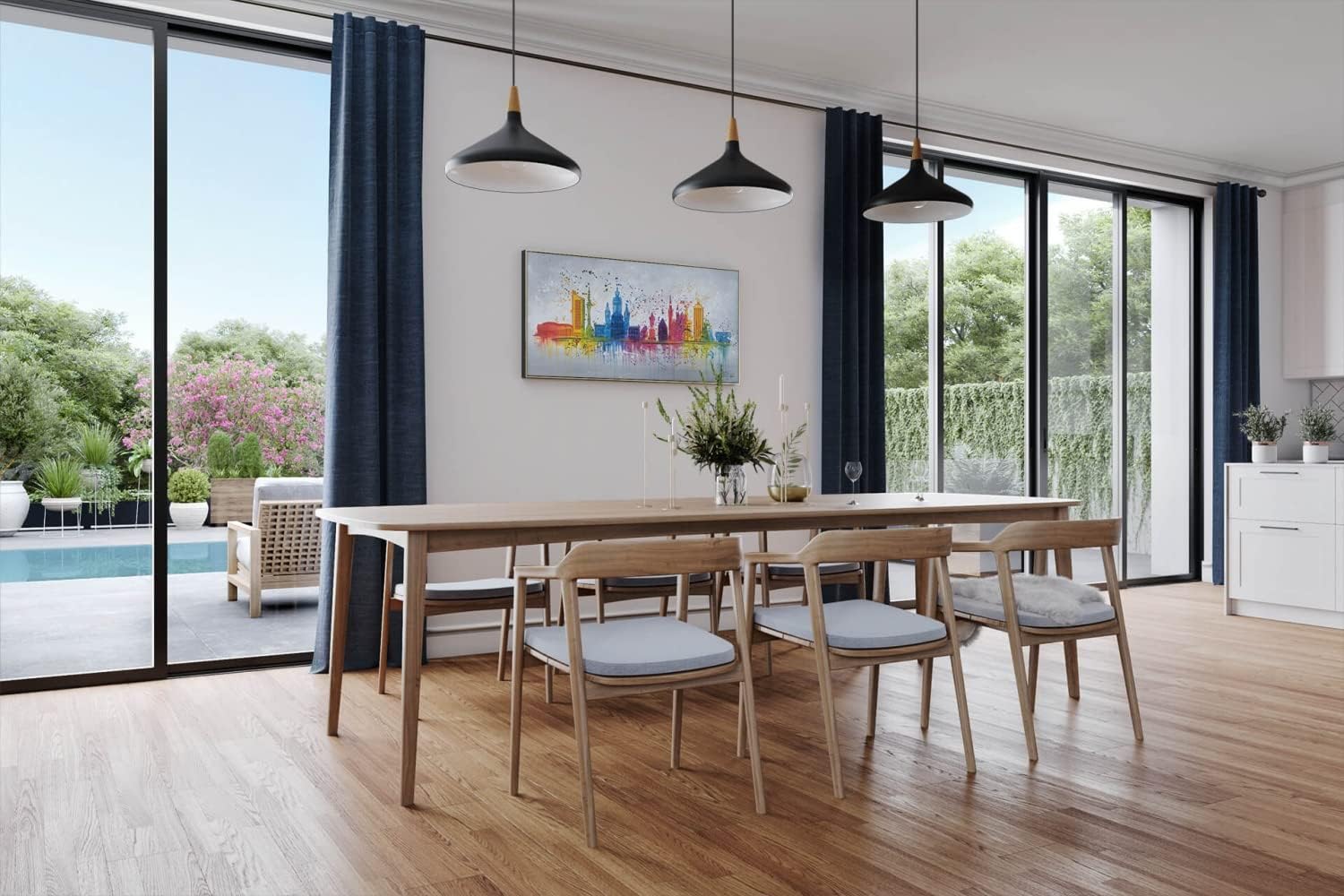 KunstLoft Leinwandbild | 100% HANDGEMALT | 120x60cm | Gemälde 'Leipzig Silhouette' | Skyline | Bunt Grau | Wandbild Wohnzimmer