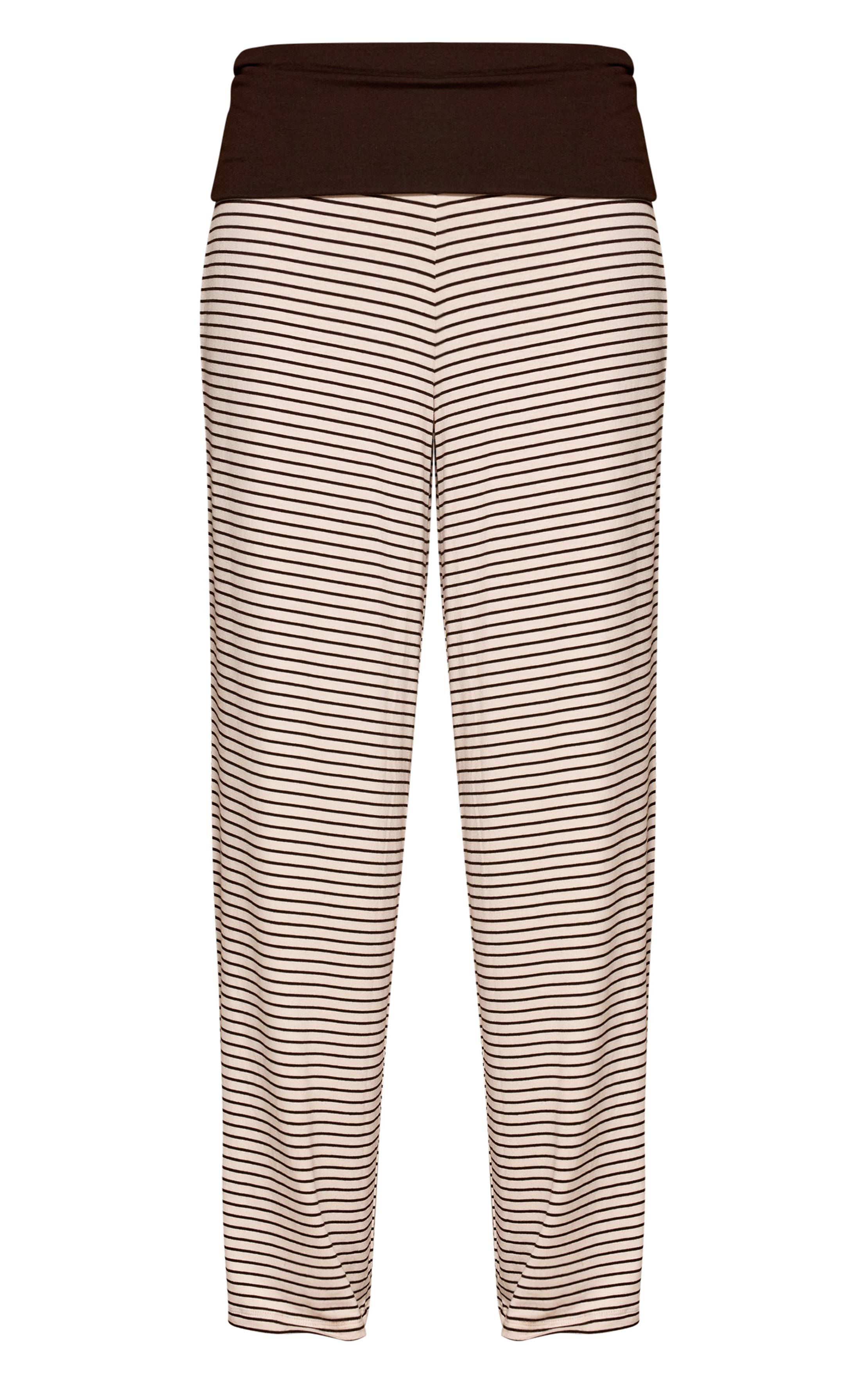 Chocolat Pantalon Large En Jersey Doux À Rayures Avec Bande De Taille Contrastante