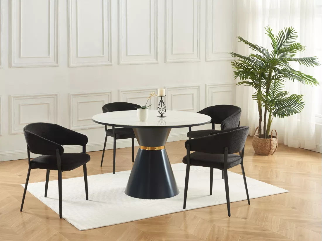 Lot de 6 chaises avec accoudoirs en tissu et métal - Noir - AVRELA