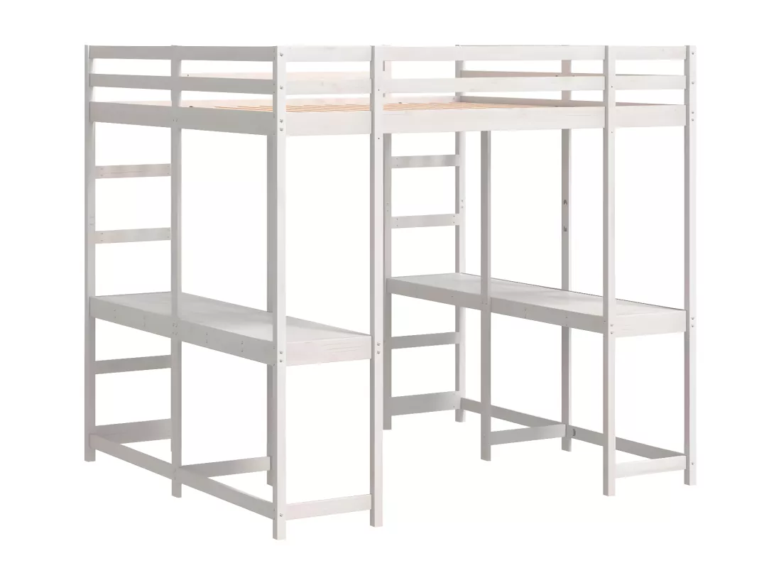 Lit superposé et bureau et échelle 160x200cm bois de pin massif