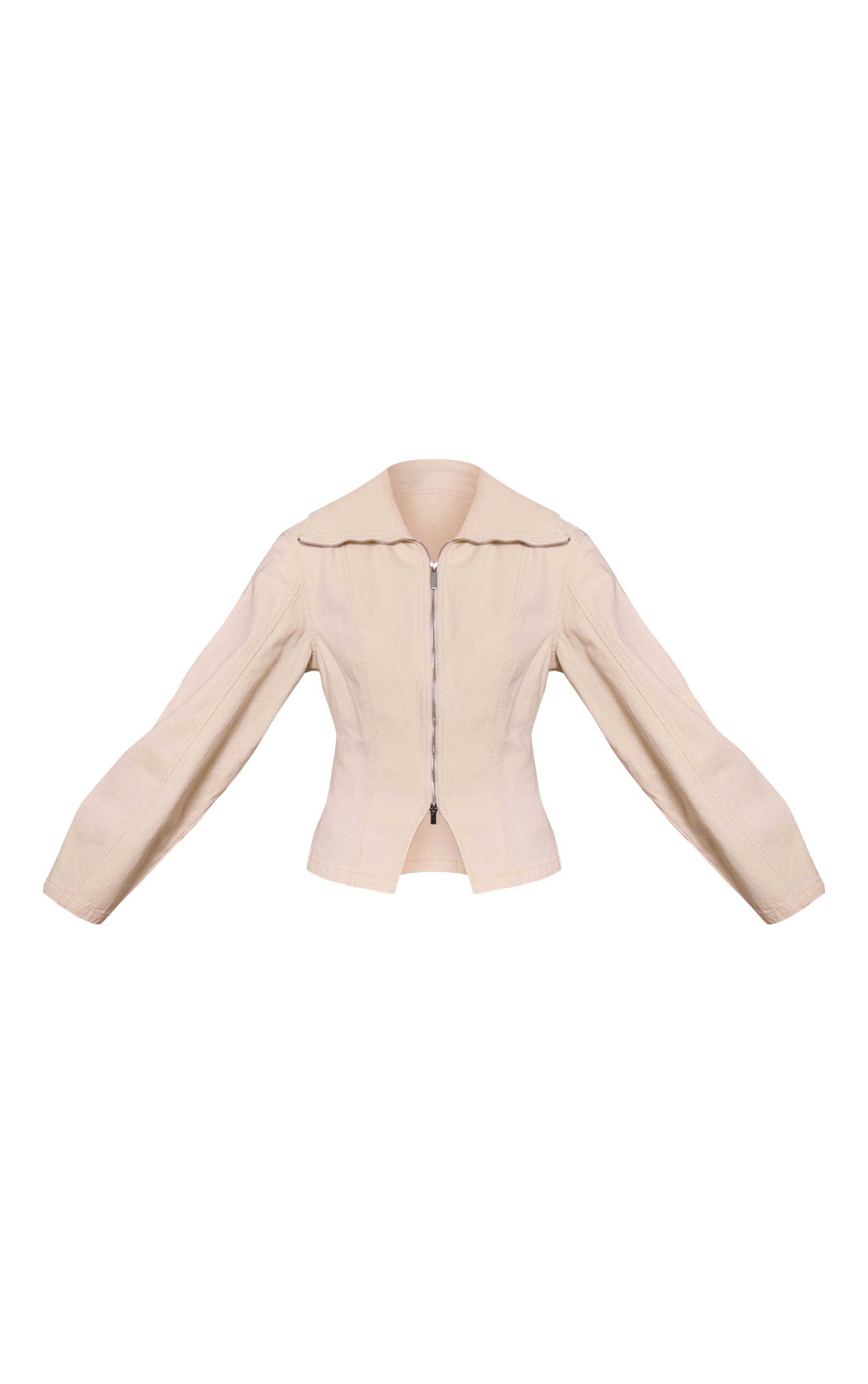 Ecru Veste Cintrée À Col Marin Et Double Zip