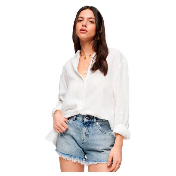 Superdry Studios Casual Linen Long Sleeve Shirt Beige M Mulher