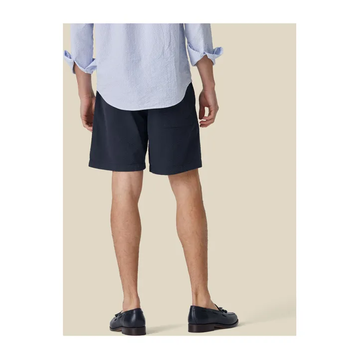 Portuguese Flannel Short Seersucker Atlantico | Bleu marine