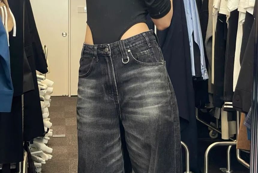 Rosesand - Lage taille gewassen losse wijde jeans