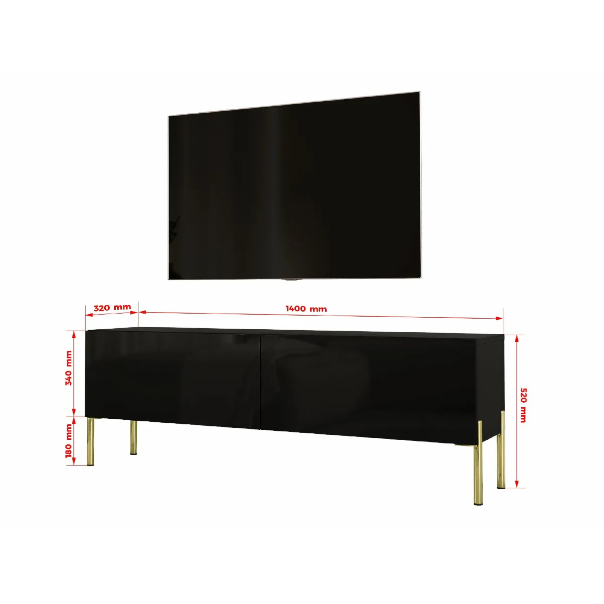 3xeliving Meuble TV Noir Mat 140 cm