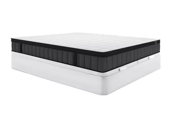 Ensemble 180 x 200 cm sommier coffre blanc + matelas hybride ressorts ensachés 7 zones et gel à mémoire de forme ép.25cm - TOLCA de YSMÉE