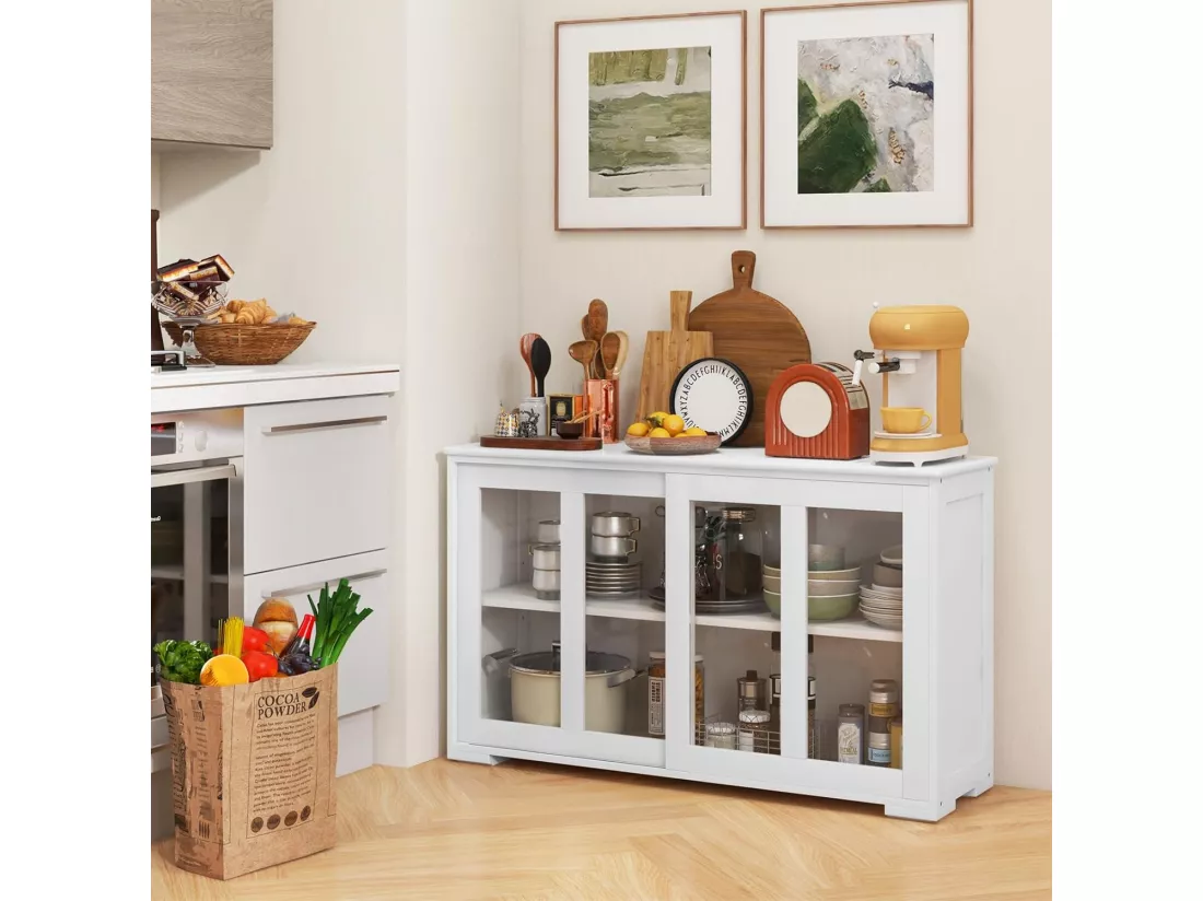 Buffet cuisine, armoire cuisine avec 2 etagères, 2 portes 107 x 33 x 64 cm (blanc)