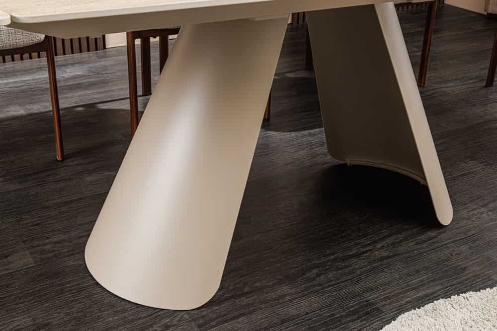 Ausziehbarer Esstisch VOGUE 160-240cm beige Keramik Travertin Metall champagner greige