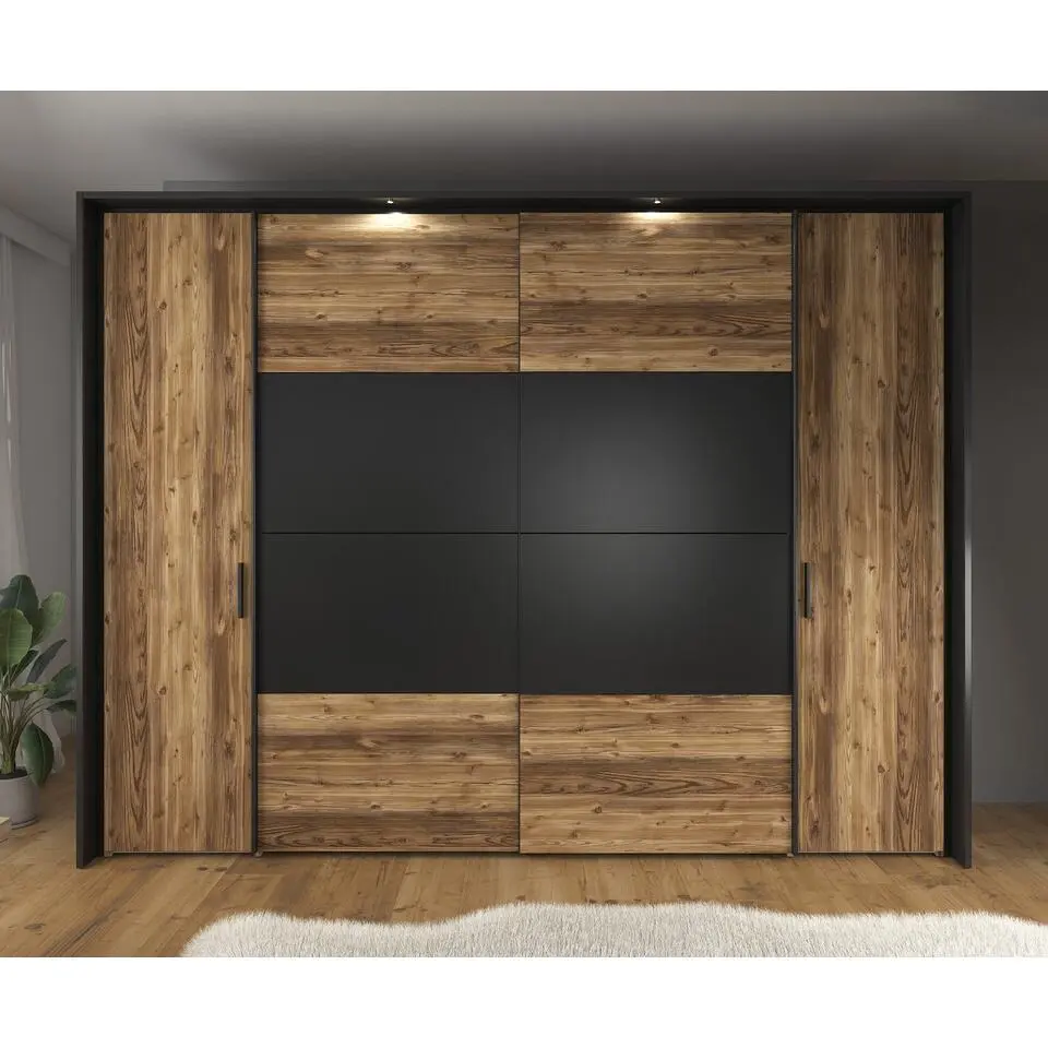 Meubella - Kledingkast Jacob - Zwart - Eiken - 280 cm