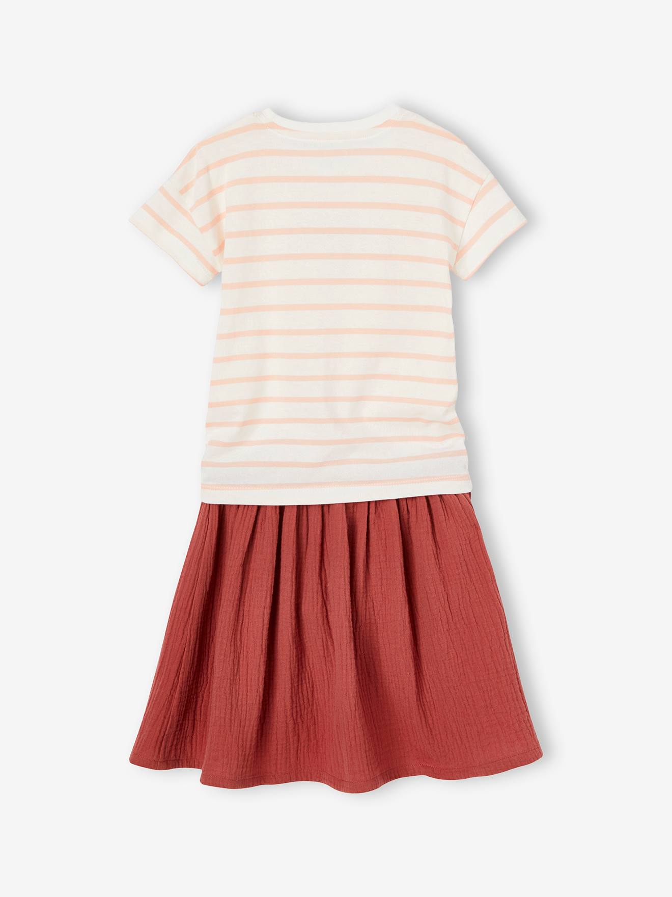 Conjunto de camiseta e saia de chiffon de algodão para menina da Clay