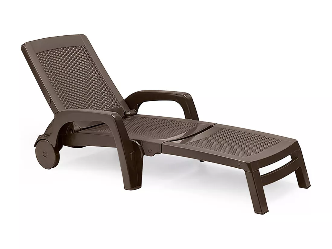 Bain au soleil Saturno, Bain au soleil de jardin réglable avec accoudoirs, Chaise longue d'extérieur, 100% Made in Italy, 190x46h70 cm, Marron