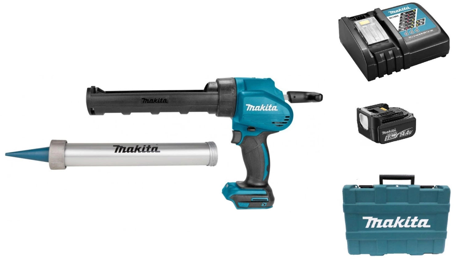 Makita DCG140RTX 14.4V Li-Ion Accu lijm- en kitspuit set (1x 5.0Ah accu) incl. kokerhouder- en worsthouder in koffer