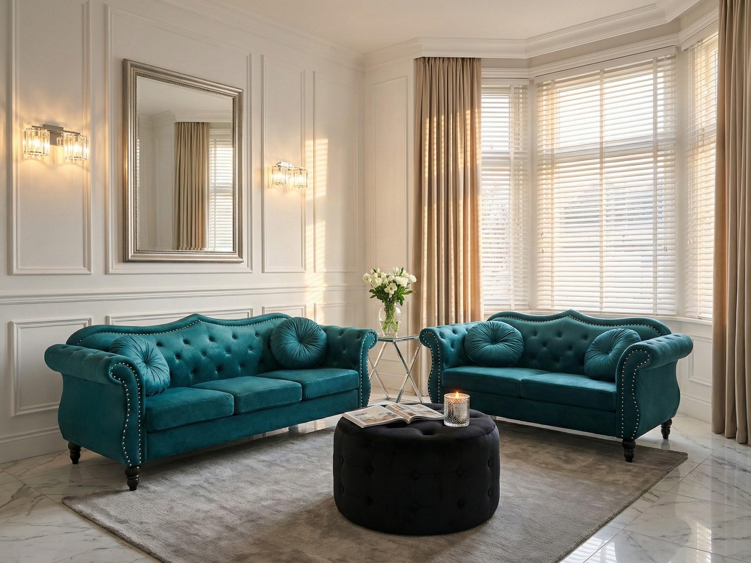 Bank 3-zits SKIEN Fluweel Groenblauw