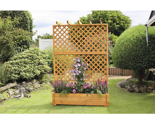 Bloembak met trellis, promadino hout, 140 x 65 x 200 cm, bruin