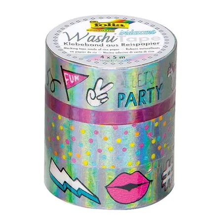 Folia Washi Tape, Hotfoil irisierend silber, 4er Set
