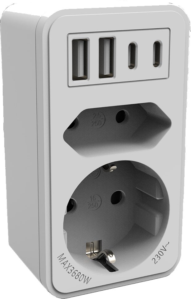 Calex verdeelstekker 2 EU / 2 USB-C / 2 USB-A