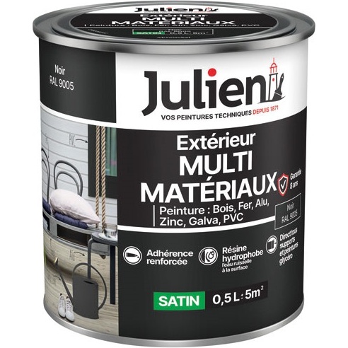 Peinture 0,5 L Extérieur Multi-matériaux - Noir RAL9005