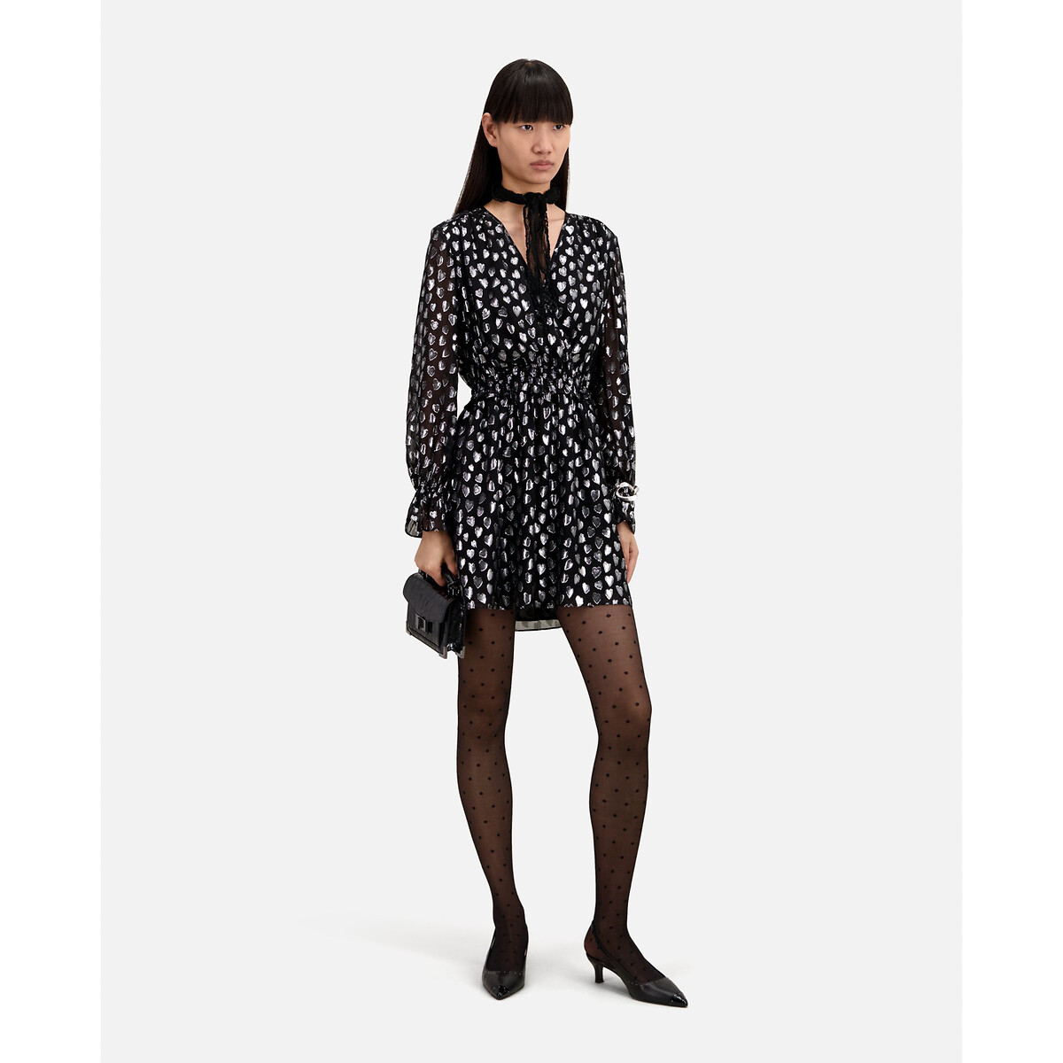 THE KOOPLES<br>Vestido curto com mangas compridas, decote em V e estampa de corações