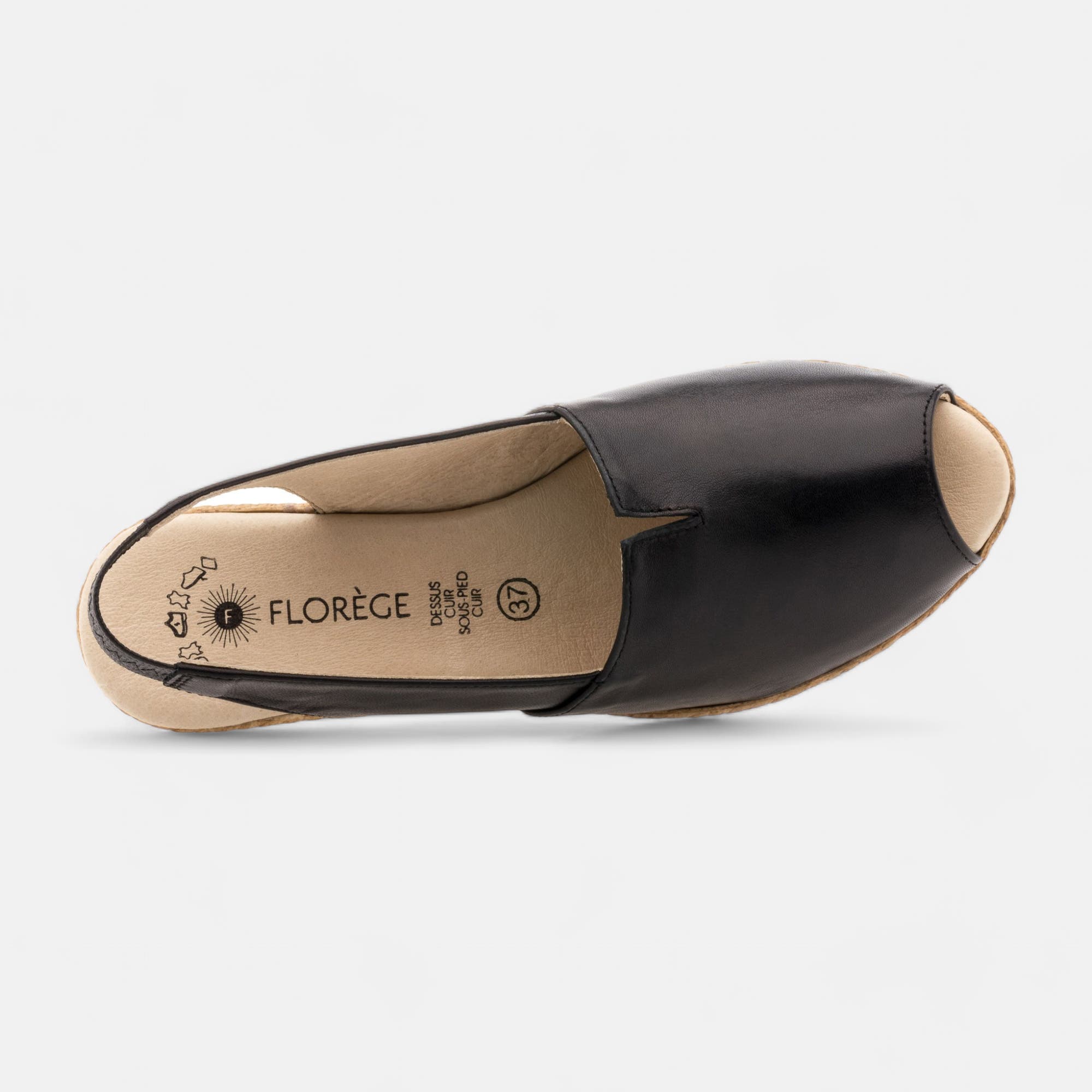 Nu-pieds à talon compensé Femme en cuir noir