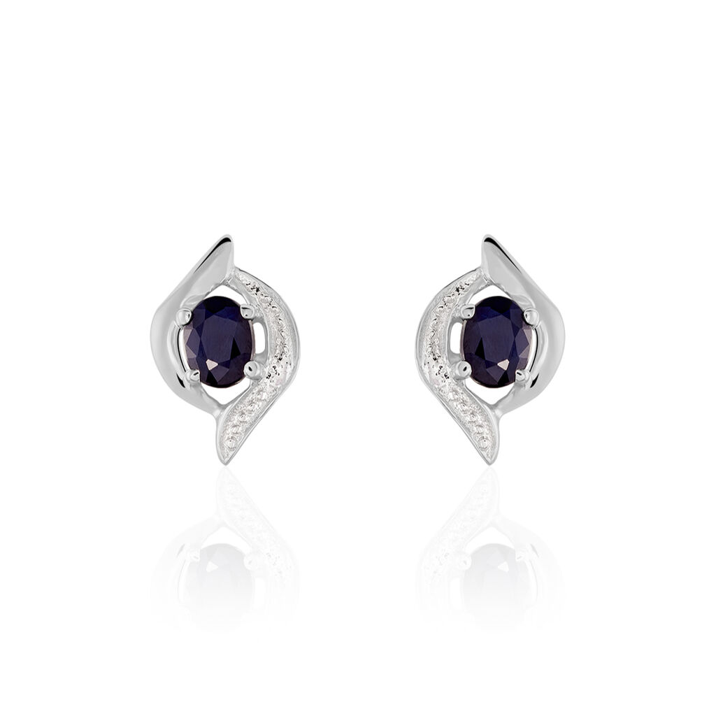 Boucles D'oreilles Puces Lydia Or Blanc Saphir