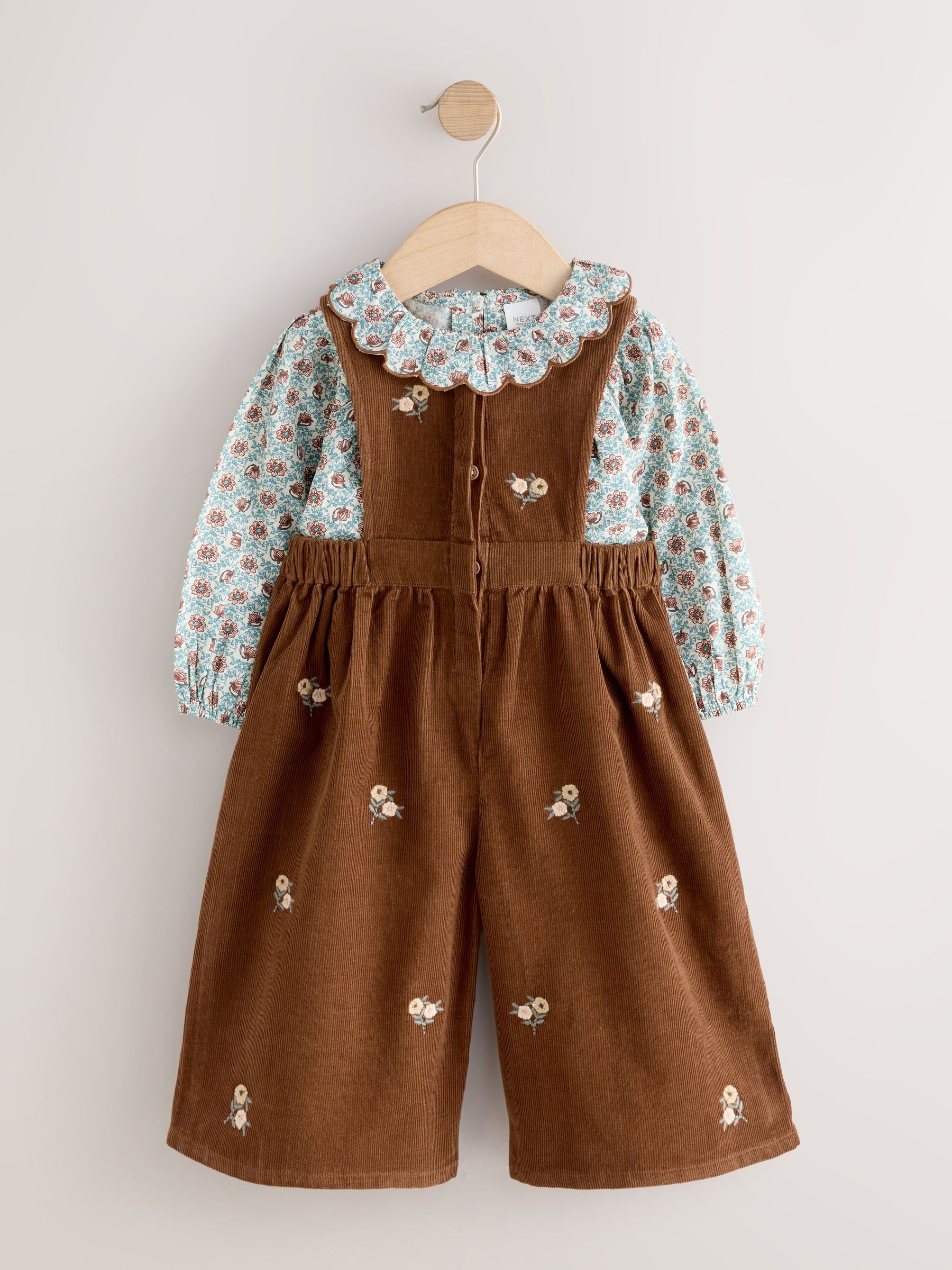 Chocoladebruin - Set van corduroy tuinbroek en blouse (3mnd -7jr)