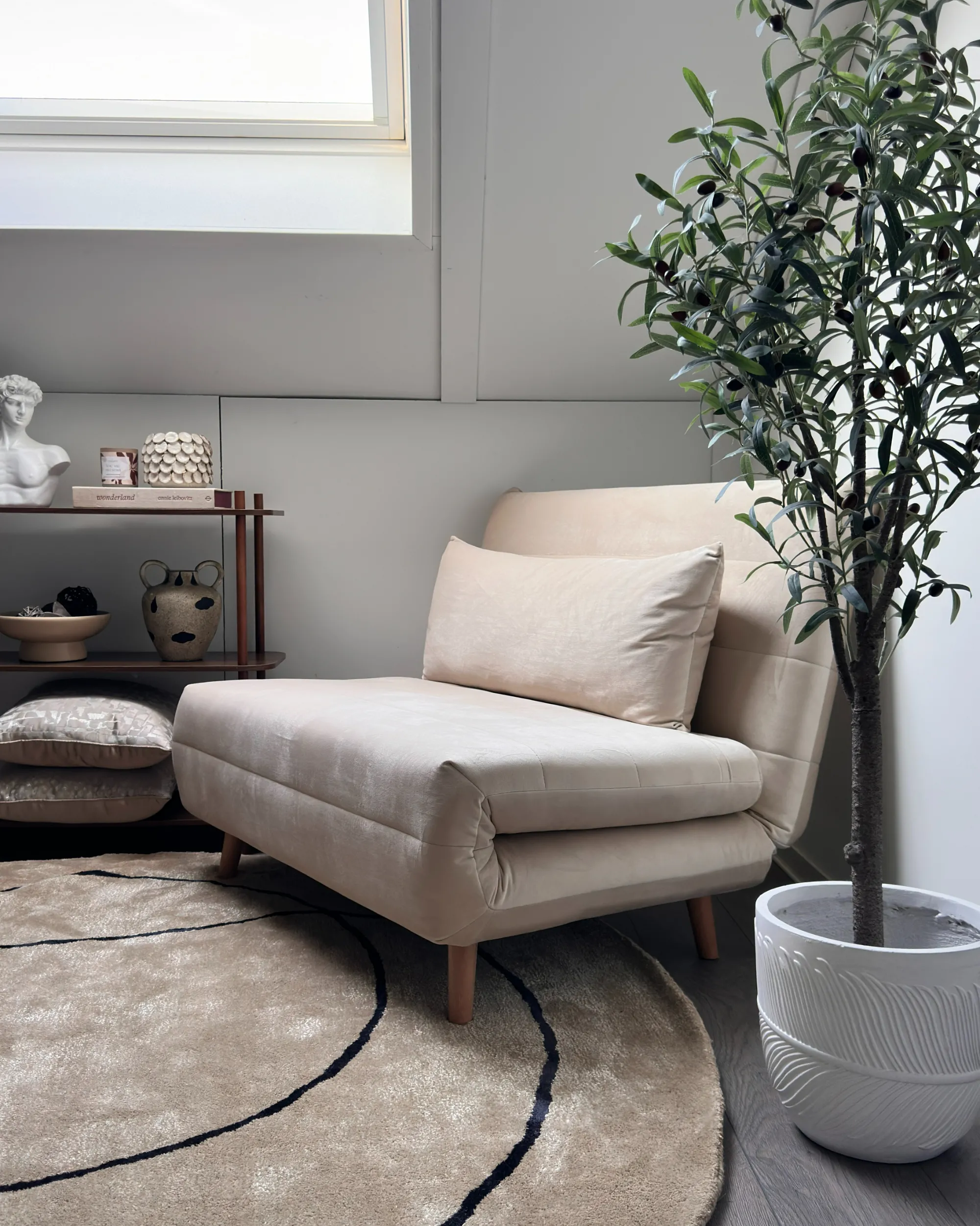Eenpersoons slaapbank SETTEN Fluweel Lichtbeige