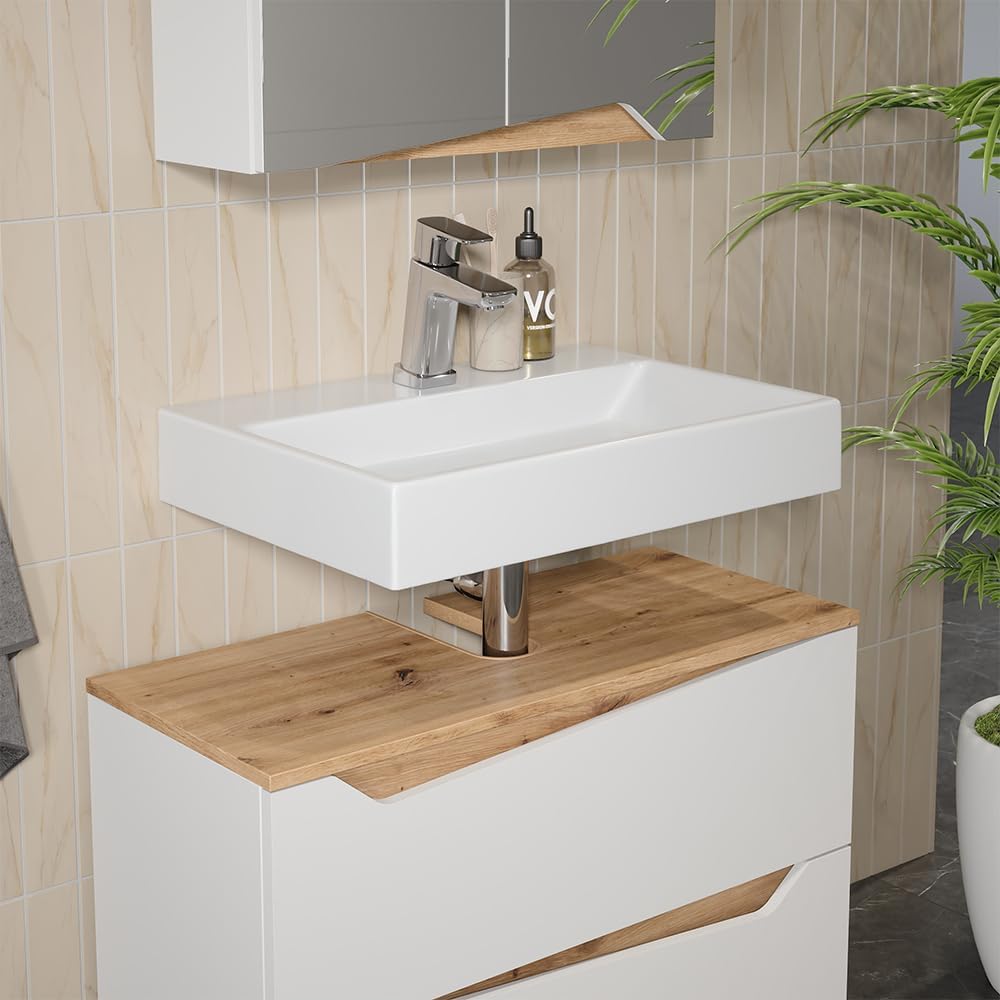 Vicco Waschbeckenunterschrank Marelle, Weiß/Artisan, 80 x 57.5 cm mit 2 Schubladen
