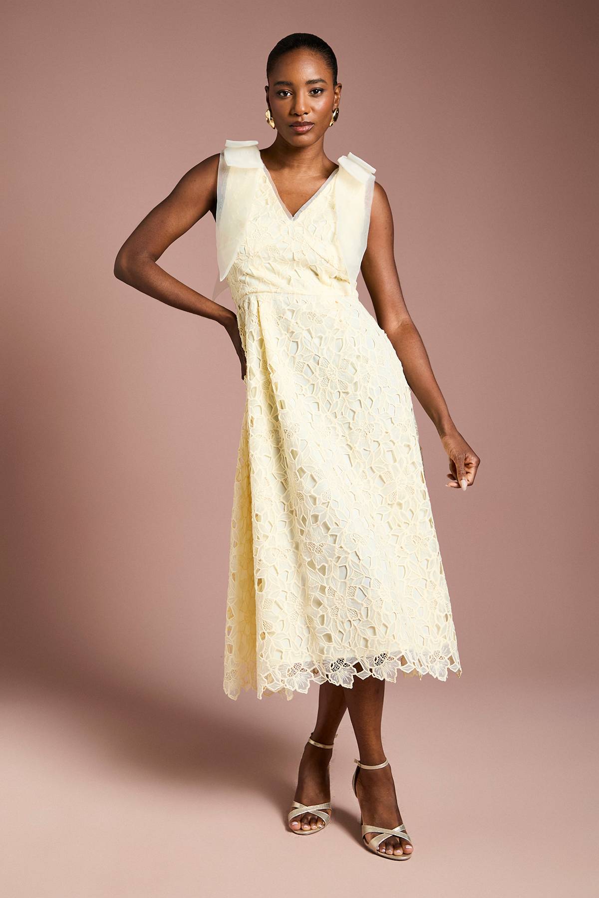 Coast Robe Mi-longue en Dentelle d'Organza à Épaules Dénudées
