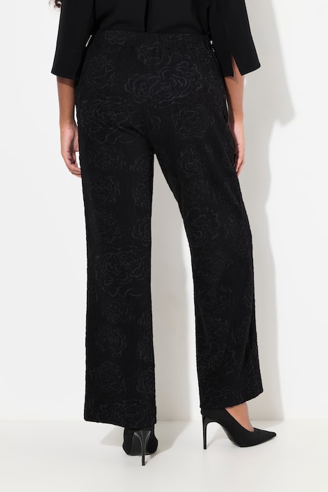Jacquard-Jerseyhose, Blüten, weites Bein, Elastikbund