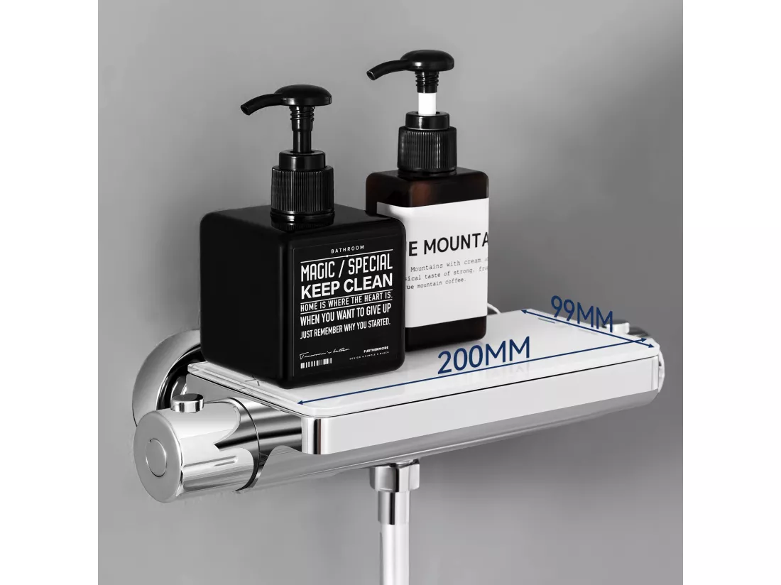 2PCS Lonheo max Élégant Ensemble de Douche avec Etagère et Douchette à Main 3 Fonctions, Chromé Colonne de Douche Thermostatique avec 38°C Mitigeur