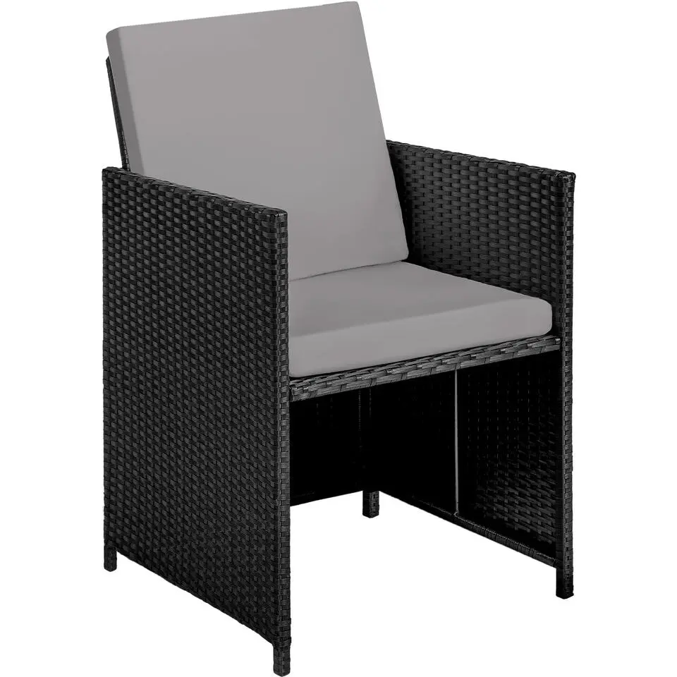 tectake - tuinset Malaga 6 4 1 met regenhoes - wicker - zwart/grijs