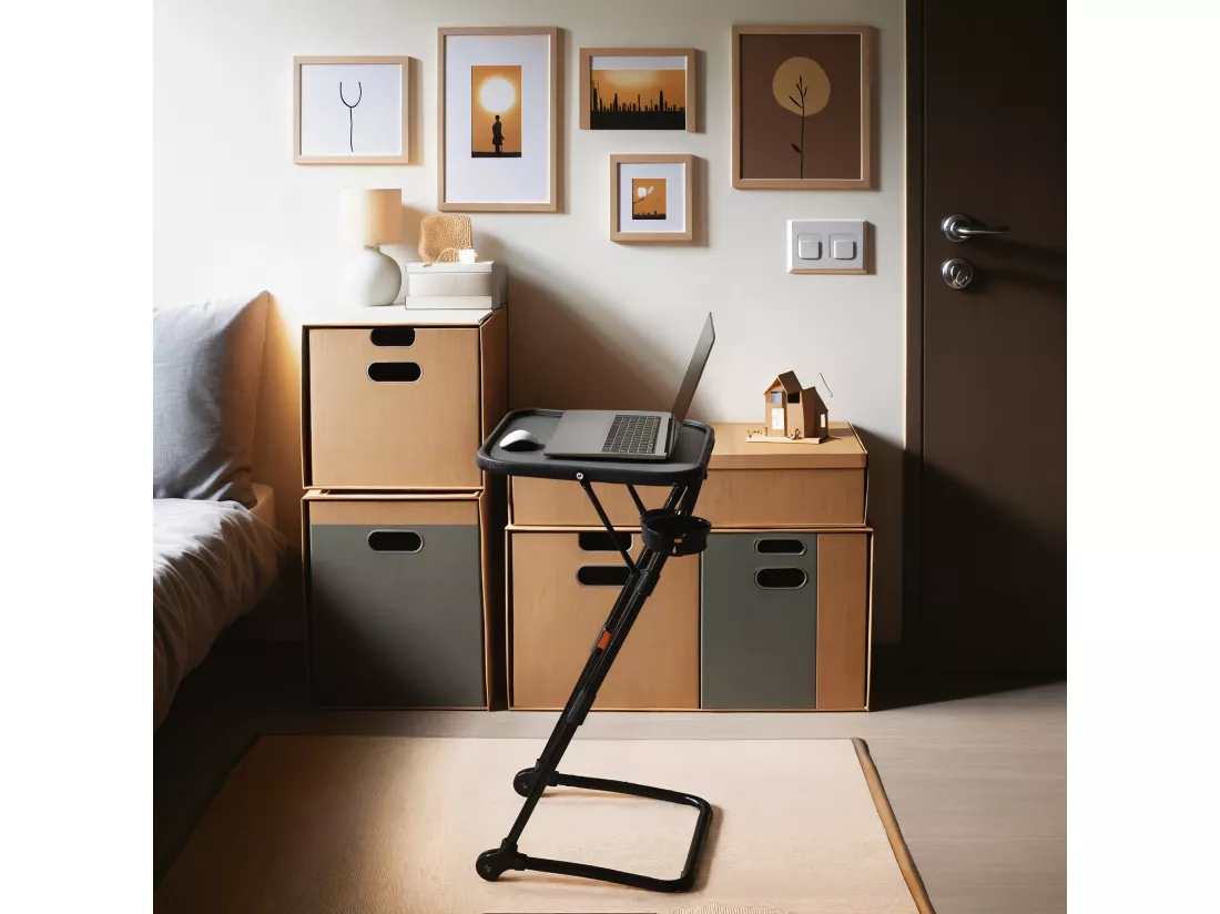 Urban Meuble Table de Maquillage Pliante Noire, Table de Chevet, Design Moderne, Métal Léger, Polyvalente et Gain de Place