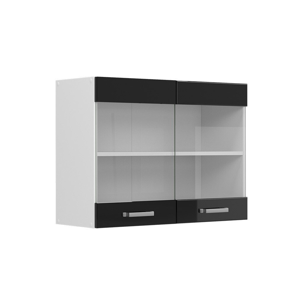 Vicco Glashängeschrank Küchenschrank R-Line Solid Weiß Schwarz 80 cm modern