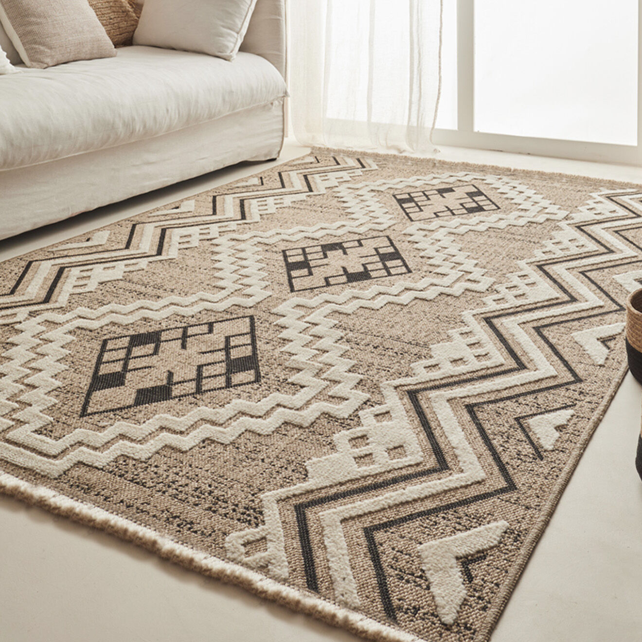 Nazar Rugs Tapis aspect jute TULUM 9054 intérieur & extérieur noir - 120x170 cm