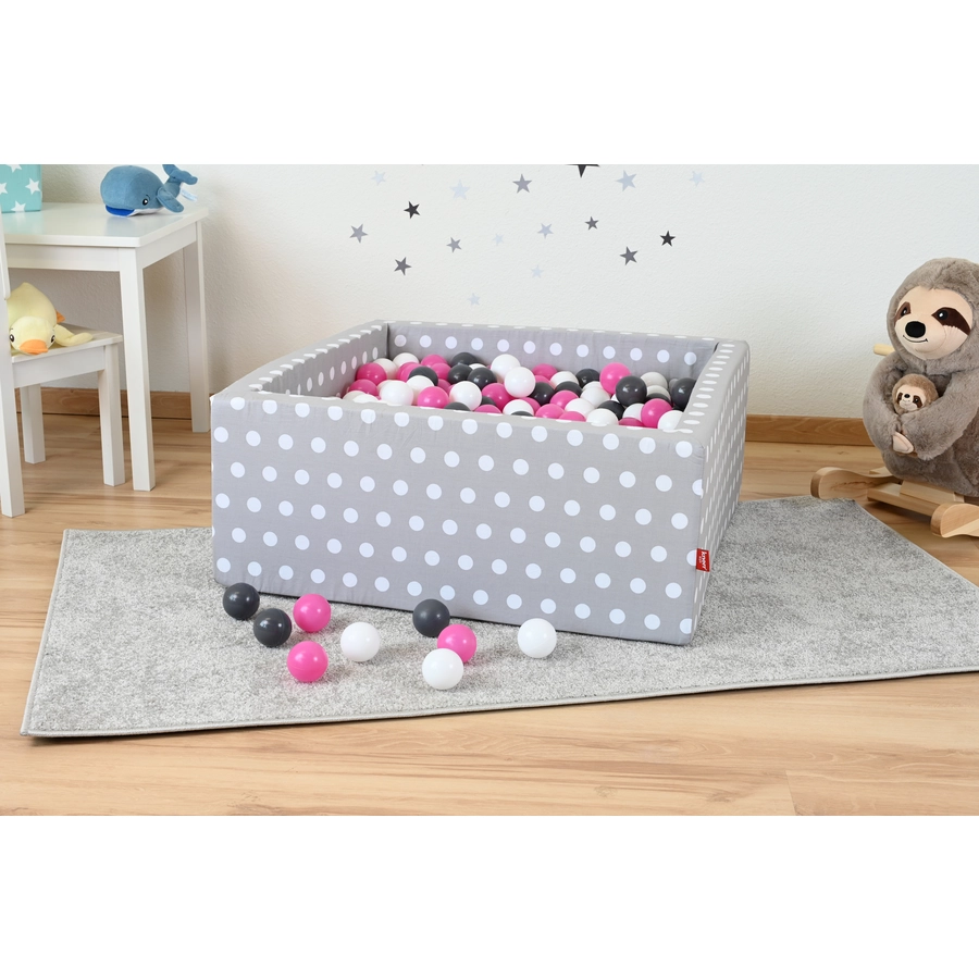 knorr toys® Bällebad soft eckig - Grey white dots - 100 balls cremegreyrose grau