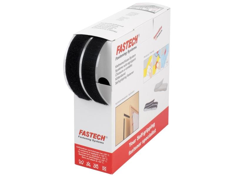 FASTECH Klettband-Box 20 mm x 10 m selbstklebend, Schwarz Selbstklebendes Klettband
