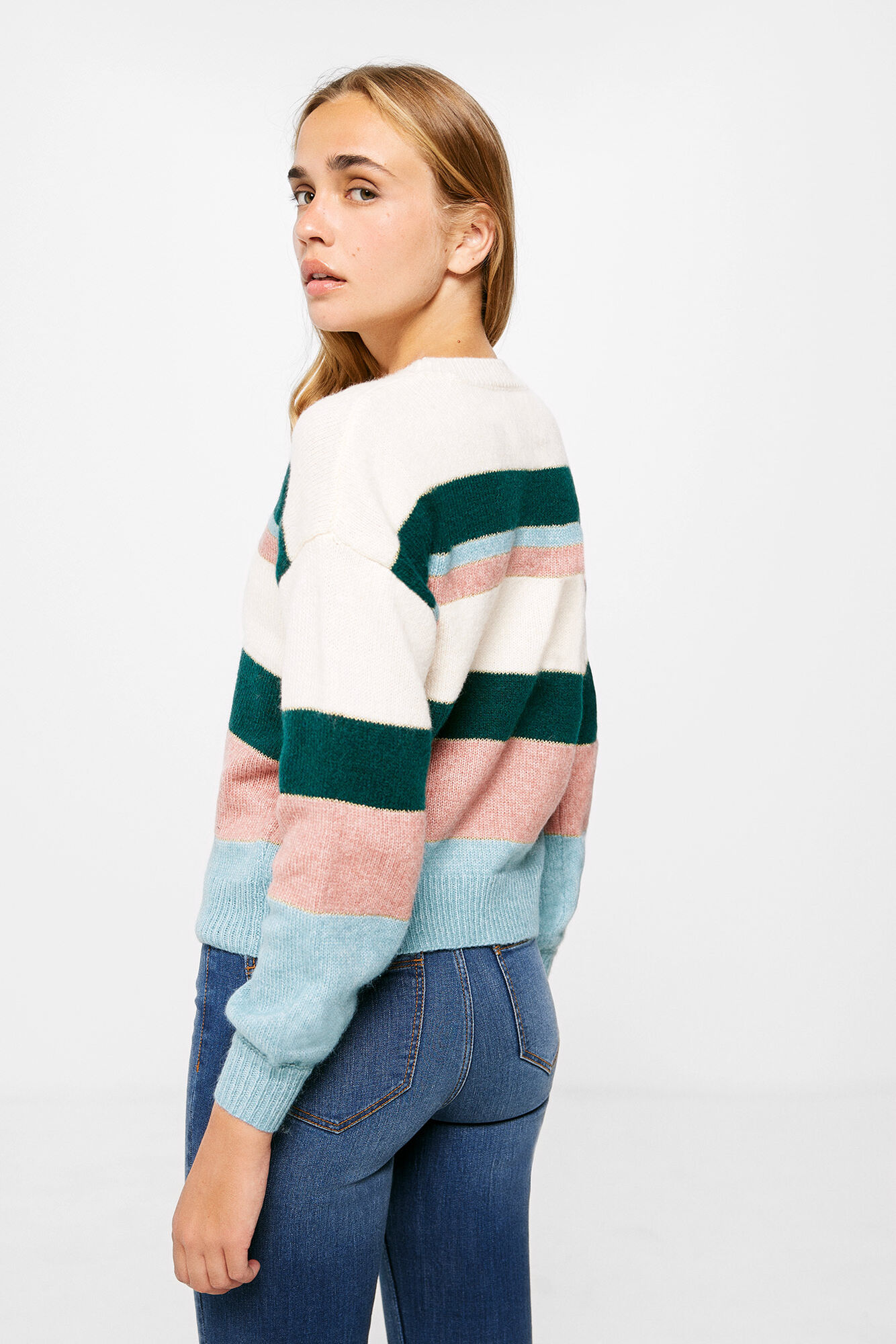 Jersey de lã listrado em blocos de cores