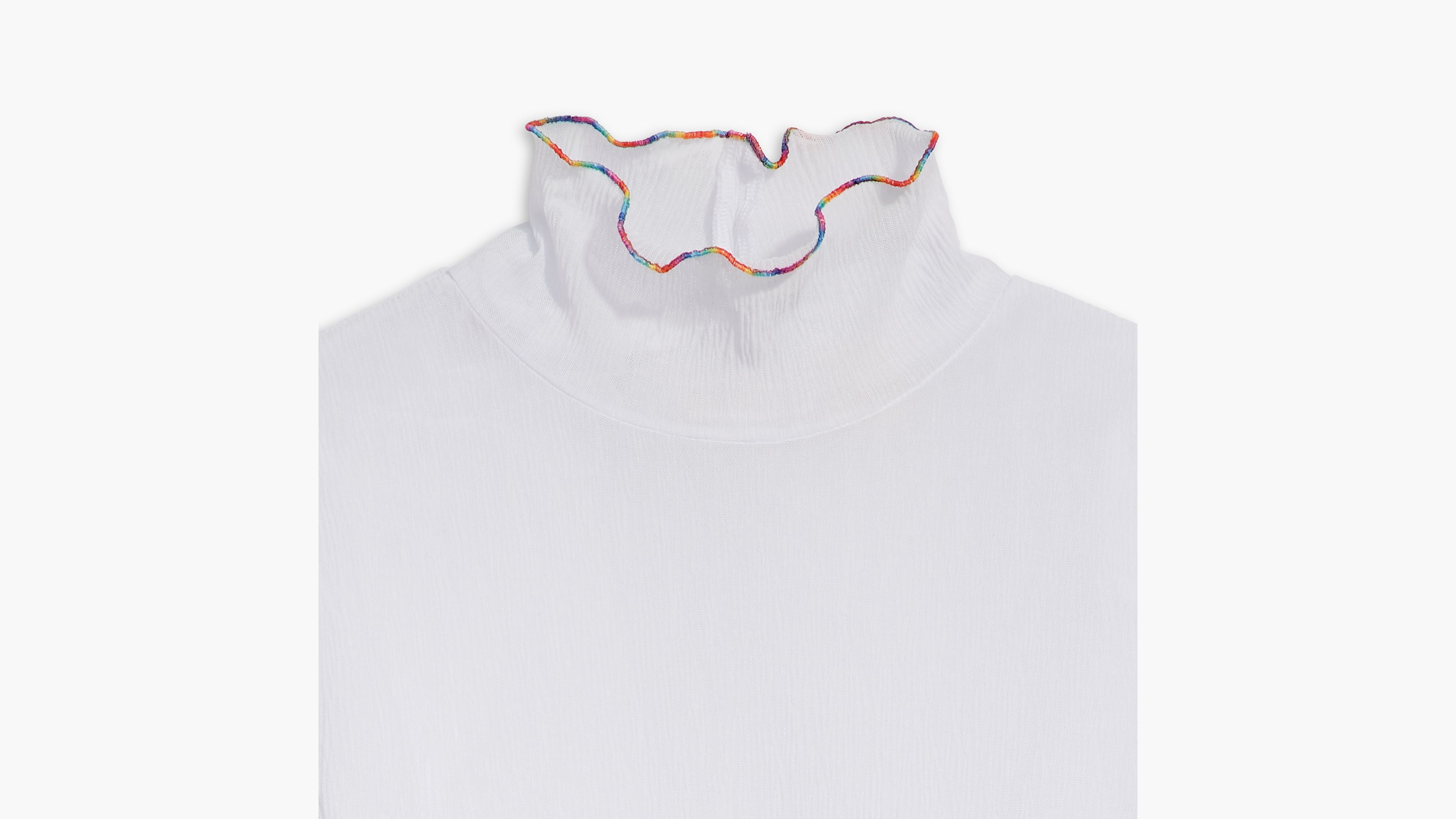 T-shirt manche longue 2e peau ourlet roulotté à effet ondulé - White - Blanc