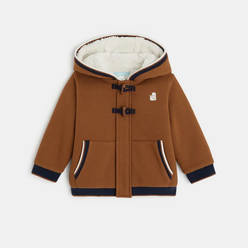 Manteau-pull maille fourré à capuche marron bébé garçon Marron